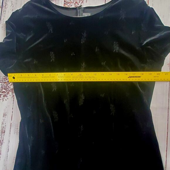 Vtg Molly Malloy 16 Black Crushed Velvet Party Dress Whimsigoth Floral Embossed - Picture 10 of 14